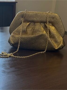 Themoire Metallic Gold Chain Shoulder Bag